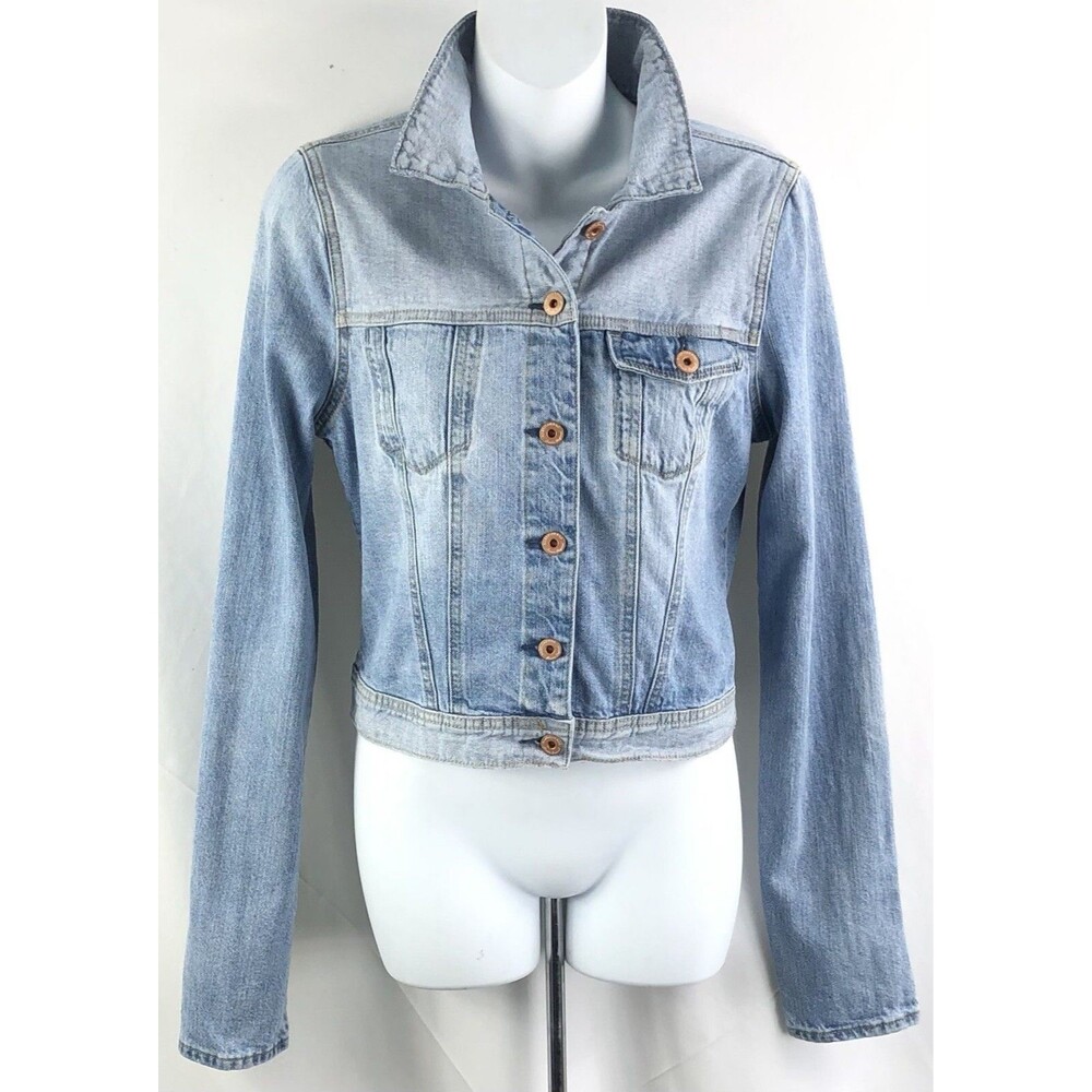 Vintage Cropped Denim Jacket S Distressed Jean Trucker Moto Grunge Y2K Hippie